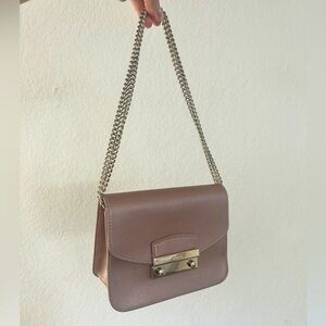 Furla Metropolis Mini Crossbody Bag – Rose Pink Leather with Chain Strap- EUC